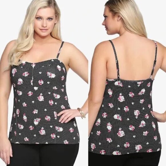 TORRID 3 Plus Size Floral Polka Dot Bustier Cami Black White Polka Dot Tank Top - Picture 4 of 15